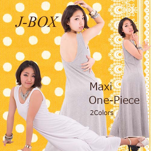 【マキシワンピース　MAXI ONE PIECE】★グレー　ホワイト　Ｆサイズ JT-017