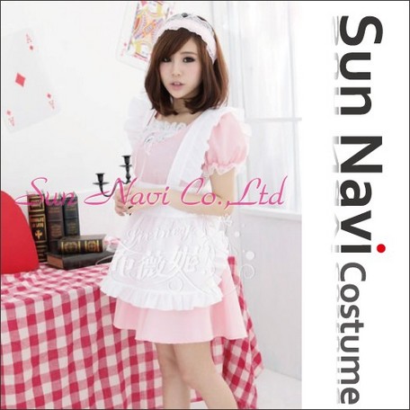 【コスチューム】メイド・胸元レース [MD128] ピンク【送料無料】（ハロウィン、仮装、コスチューム、パーティグッズ、コスプレ衣裳）●