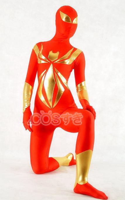 コスプレ衣装 全身タイツ スパイダーマン風  ゴールド レッド 大人用 弾力と伸縮性あり ハロウイン ステージ衣装 コスチューム コスプレ衣装 在庫
