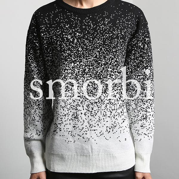 Smorbi Unique 雪花パターンニット Uni 送料無料 メンズトップ ニット ニットt パターンtシャツ ホワイト ブラック ラウンドネック メンズニットtシャツ 長袖 クルーネック プリントtシャツ キャラクターニットt Id コスプレ衣装