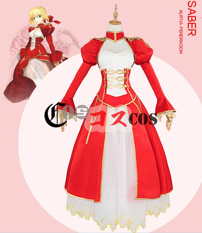 即納　コスプレ衣装　Fate/Grand Order　アルトリア・ペンドラゴン　セイバー　赤ドレス