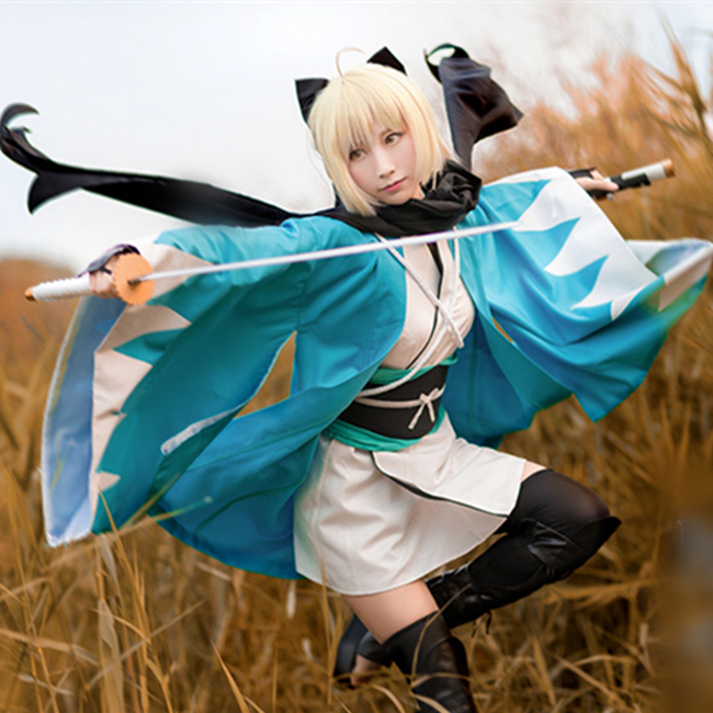 【予約販売・9月上旬出荷予定】Fate/Grand Order セイバー Saber 沖田総司 コスプレ衣装  変装　COSPLAY コスチューム　仮装 キャラクター仮装 ウエイトレス　制服 カルデア マシュ・キリエライト フォウ オルガマリー・アニムスフィア  cos wig ウィッグ