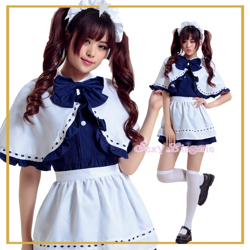 ◆即納＆送料無料【ネイビー リボン メイド服 コスプレ 衣装】/ハロウィン パーティ/コスチューム/仮装　大人/セクシー 可愛い/喫茶店/レディースファッション/2017 春 新作/激安/特価/通販/プレゼント/ギフト/楽天スーパーセール/k-5424